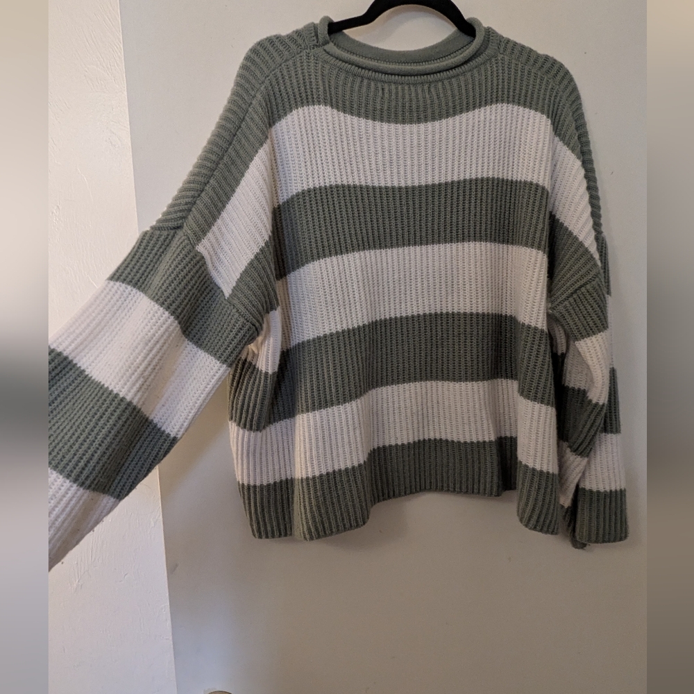 Striped Green and White Women's Sweater